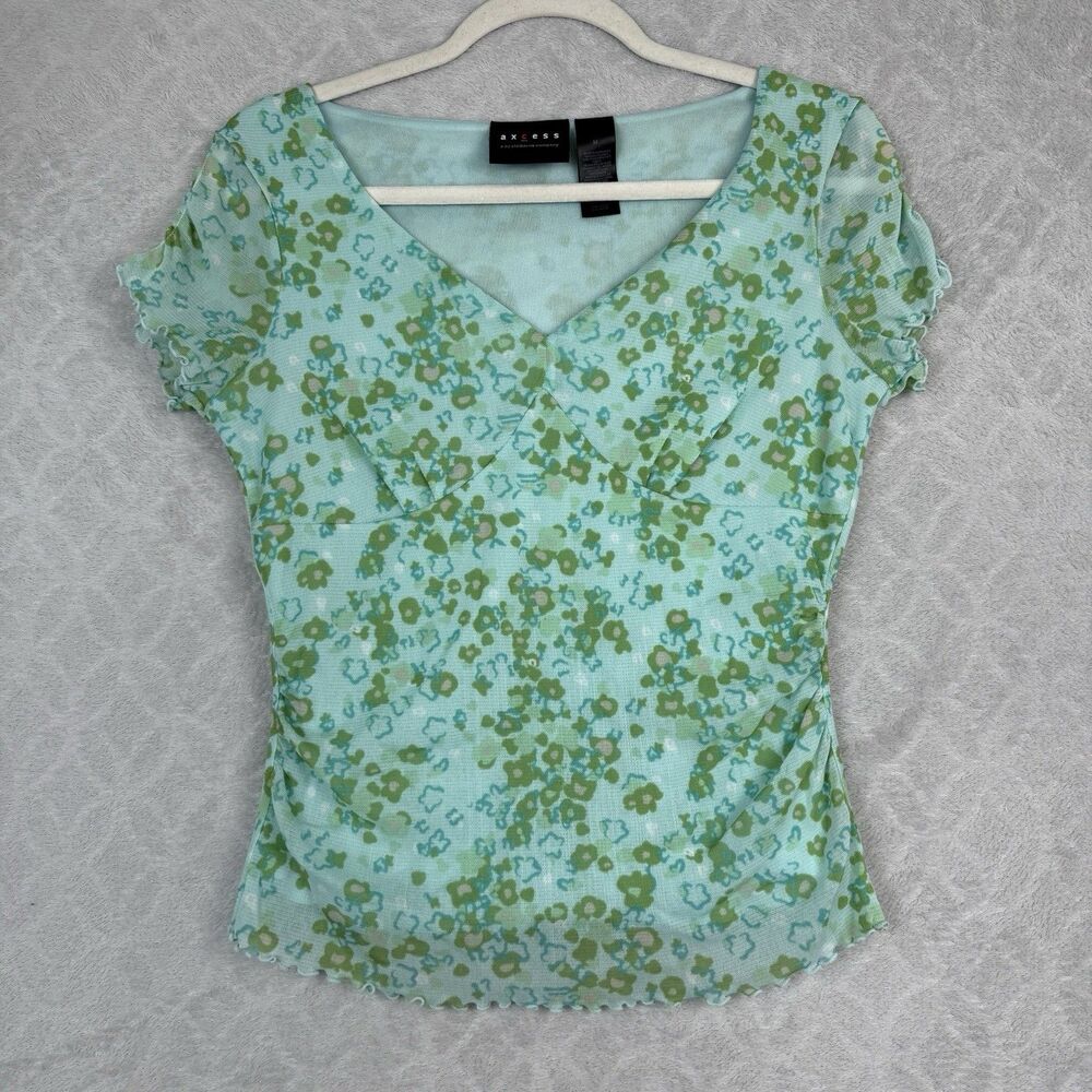 Vtg Y2K Axcess Babydoll Top Medium Floral Micromesh Fairy Boho Mallcore Dainty